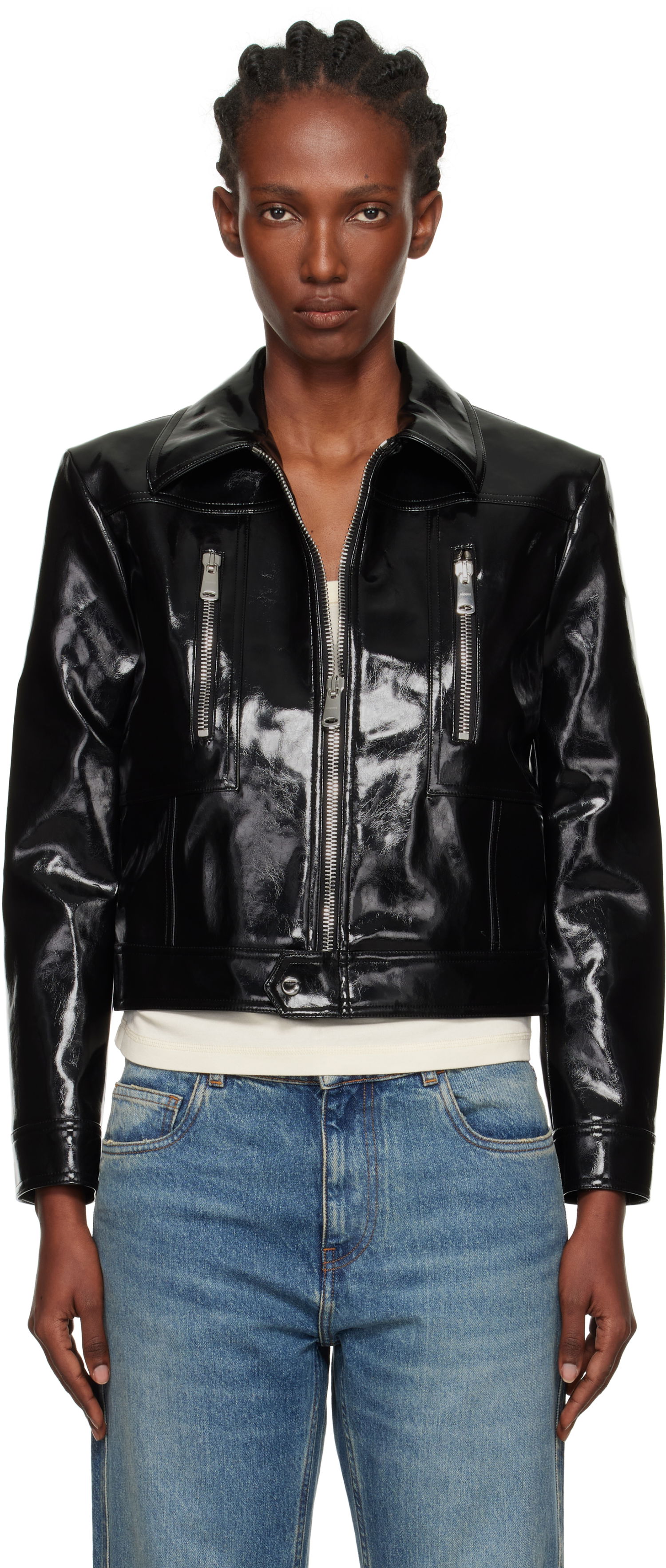 Jakke Coperni Coperni Cactus Faux-Leather Jacket Sort | COPBL34F6054, 0