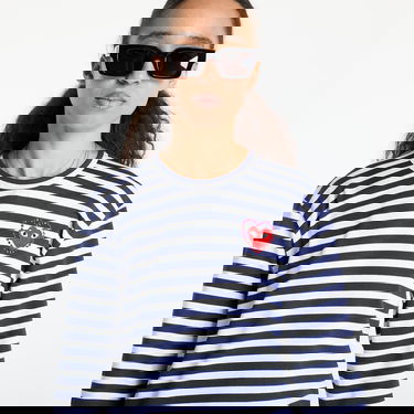 T-shirt Comme des Garçons Comme des Garçons PLAY Stripe Emblem Long Sleeve Tee Mørkeblå | AX-T806 NAVYxWHITE, 3