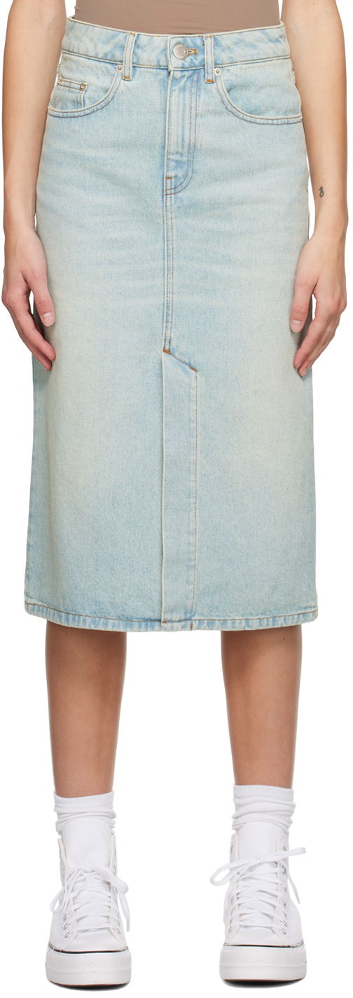 Nederdel AMI AMI Paris Faded Denim Midi Skirt Turkis | FSK211.DE0002
