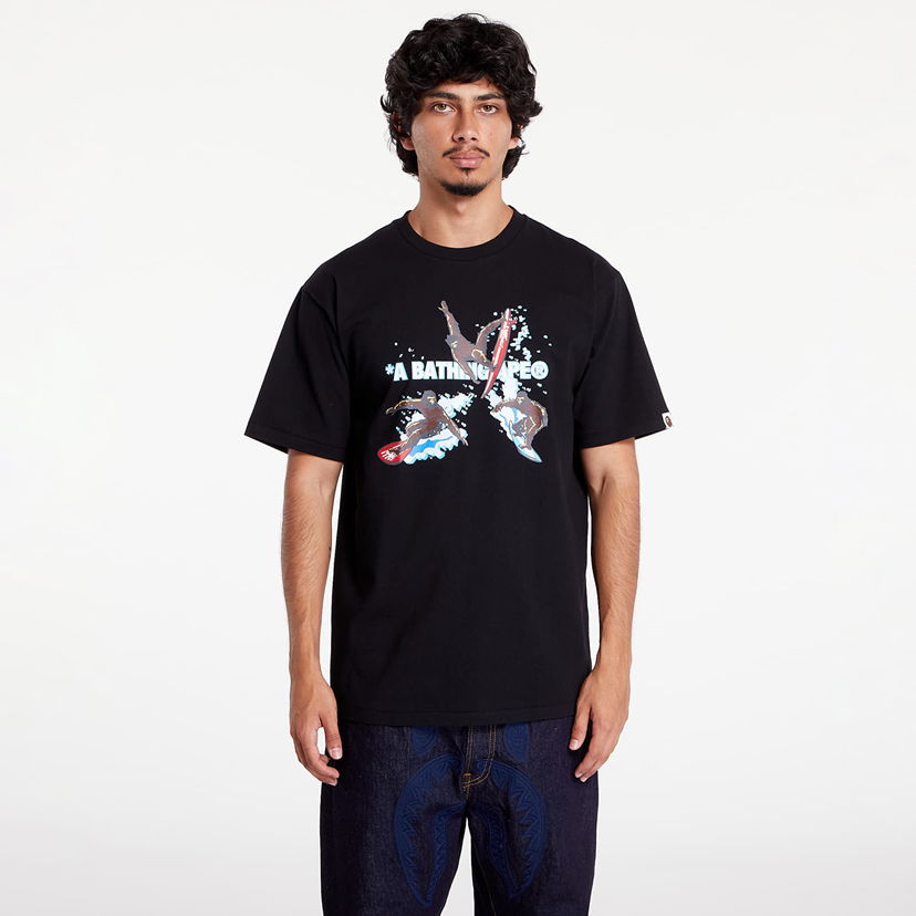 T-shirt BAPE A BATHING APE Surfing Apes Tee Black Sort | 001TEK701002F BLK