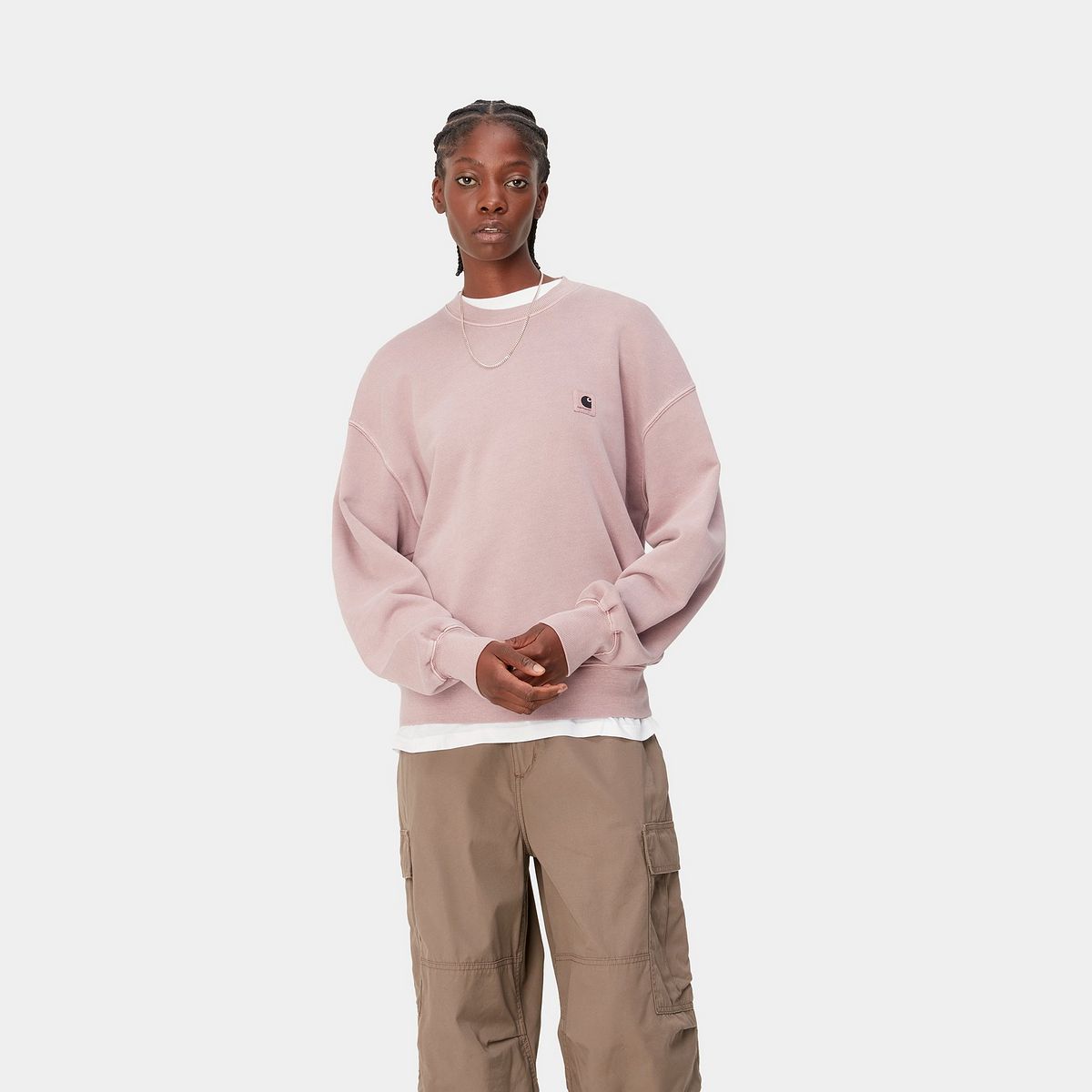 Sweatshirt Carhartt WIP Nelson Sweatshirt "Glassy Pink garment dyed" Lyserød | I029537_1NJ_GD, 0