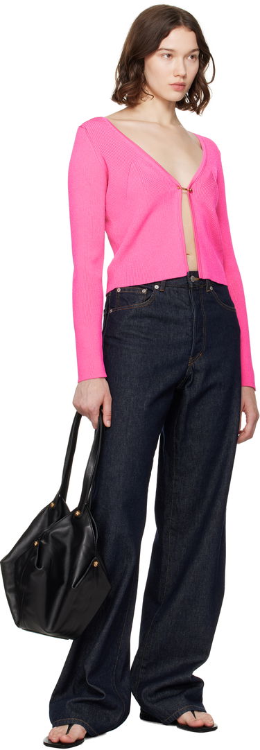 Sweater Versace Versace Safety Pin Ribbed Knit Cardigan Lyserød | 1020887_1A12699, 3