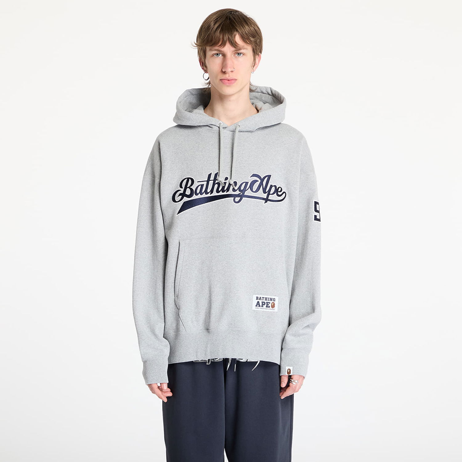 Sweatshirt BAPE A BATHING APE Baseball Logo Relaxed Fit Pullover Hoodie Grå | 001PPL301004MGRA, 0