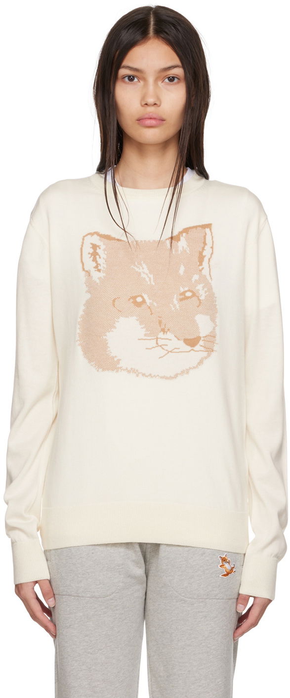 Sweater MAISON KITSUNÉ Maison Kitsuné Fox Head Knit Sweater Hvid | IU00527KT1058