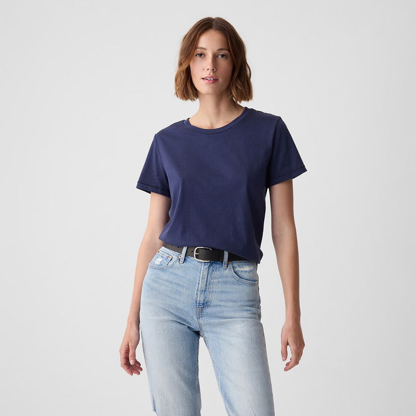 T-shirt GAP Basic Crewneck Tee Navy Uniform Mørkeblå | 795346-03
