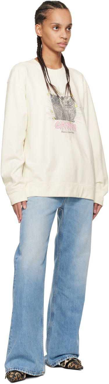 Sweatshirt GANNI GANNI Isoli Kittens Drop Shoulder Sweatshirt Beige | T4163, 3