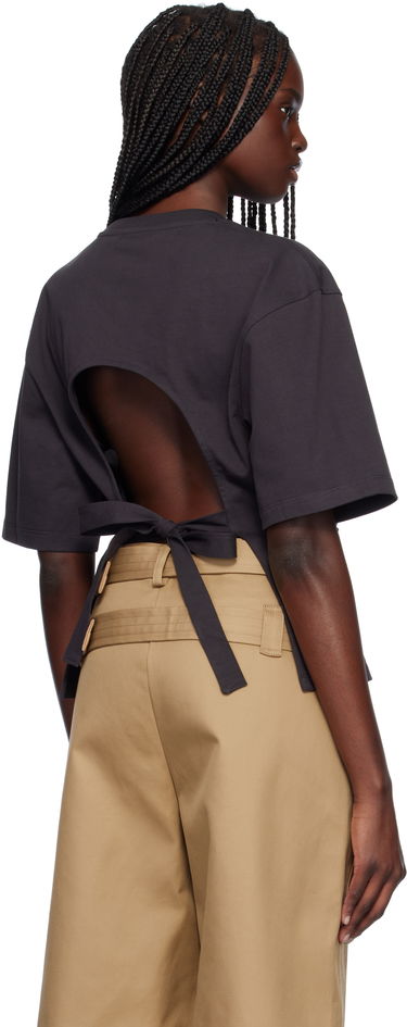 T-shirt GANNI Ganni Cotton Tie Back T-Shirt Sort | T4179, 2
