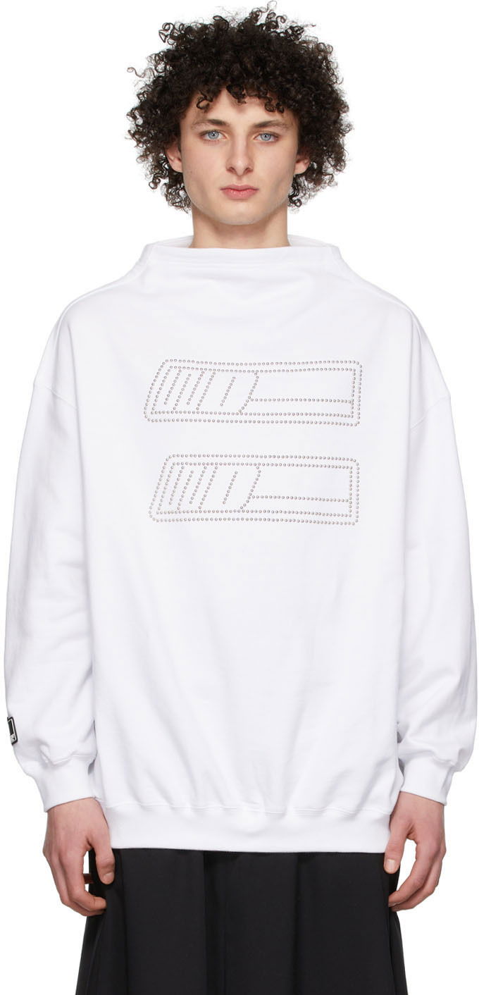 Sweatshirt We11done Rhinestone Embroidered Sweatshirt Hvid | WD-TS1-22-538-U-WH