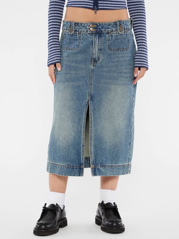 Nederdel GUESS Guess Originals Denim Midi Skirt with Front Slit Blå | W5RG35D4XY0, 0