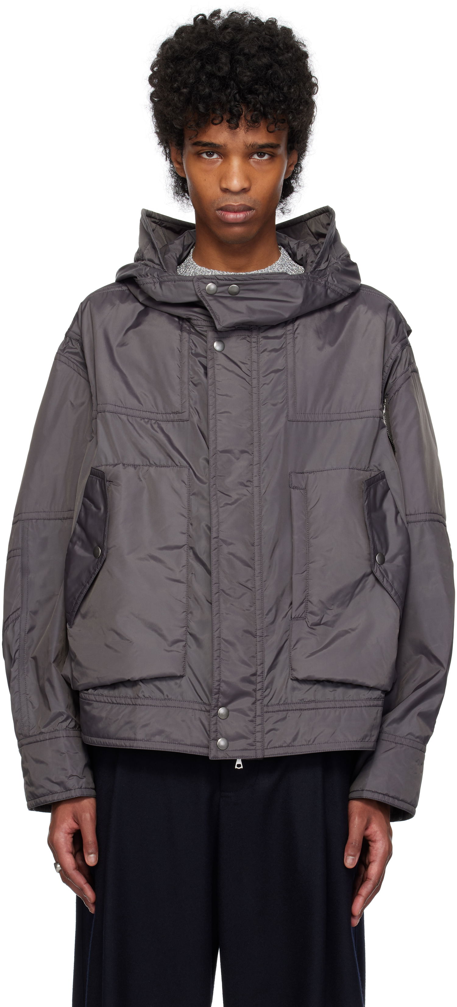Parka Dries Van Noten Dries Van Noten Satin Hooded Jacket Grå | 251-020517-1276, 0