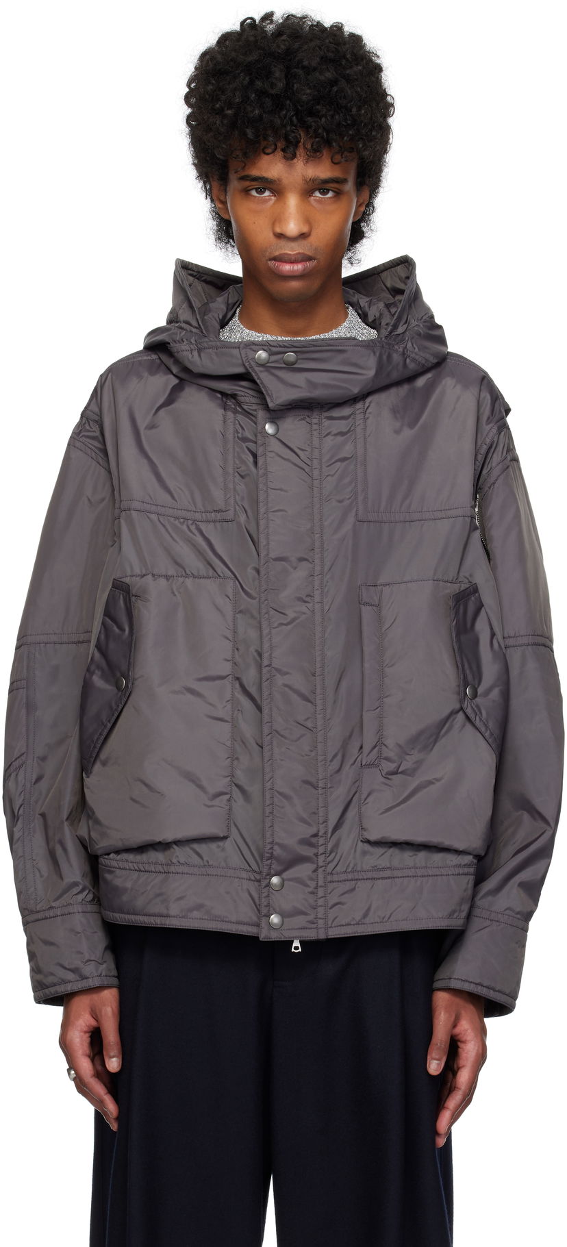 Parka Dries Van Noten Dries Van Noten Satin Hooded Jacket Grå | 251-020517-1276