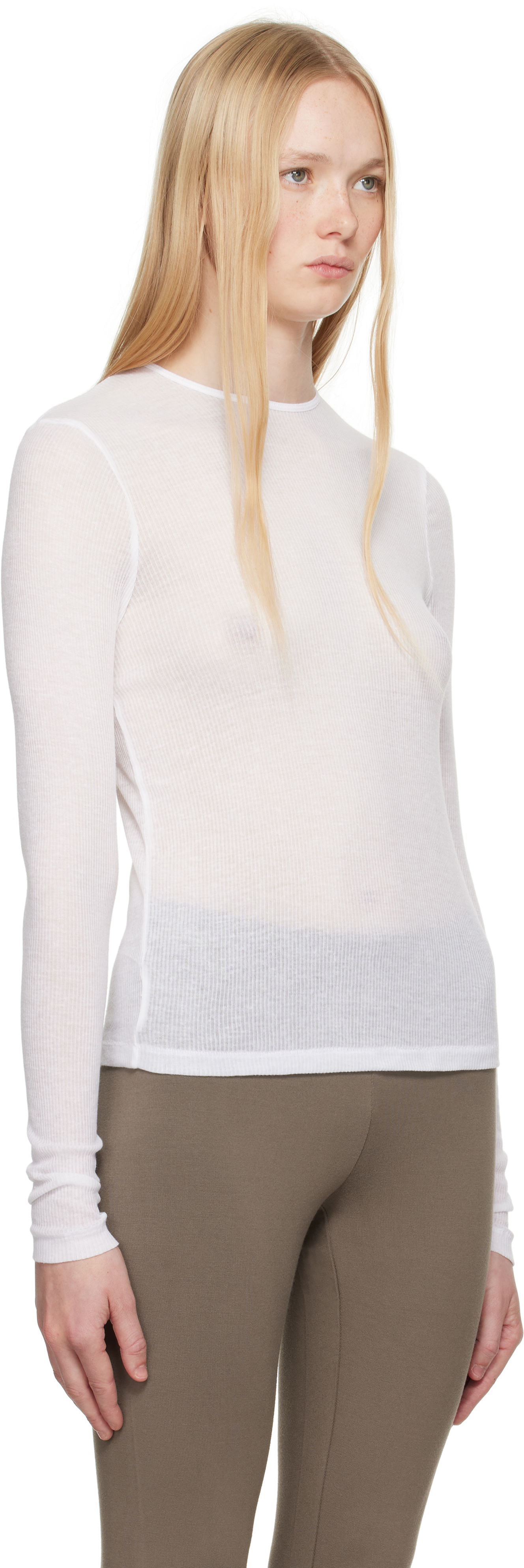 T-shirt SKIMS SKIMS Sheer Cotton Long Sleeve T-Shirt Hvid | TP-LST-4270, 1