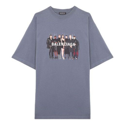 T-shirt Balenciaga Group Photo Graphic T-Shirt Blå | 620969TIV471404