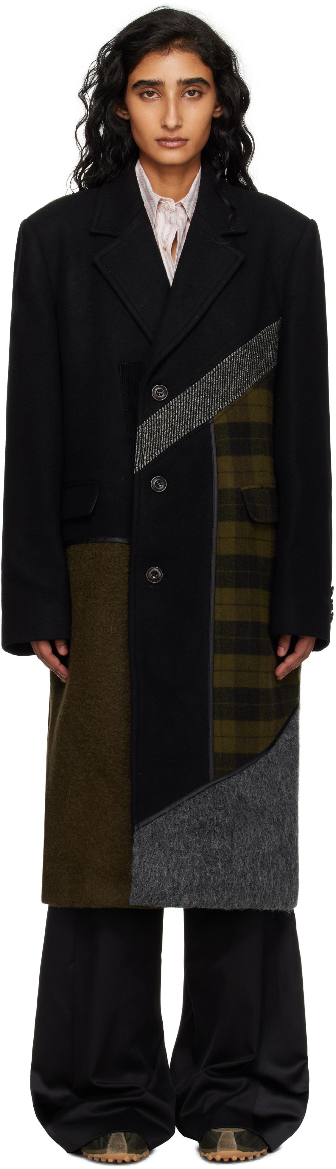 Frakker Andersson Bell Andersson Bell Patchwork Wool Coat Sort | awa709m, 0