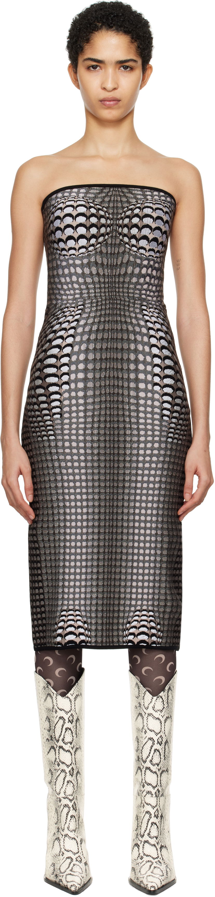 Kjole Marine Serre Moon Skin Jacquard Knit Midi Tube Dress Sort | WDR277A