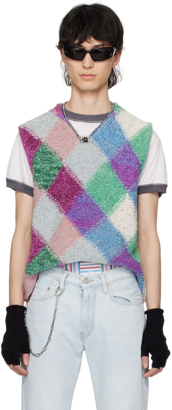 Sweater ERL ERL Argyle Knit Vest Lilla | ERL08N002