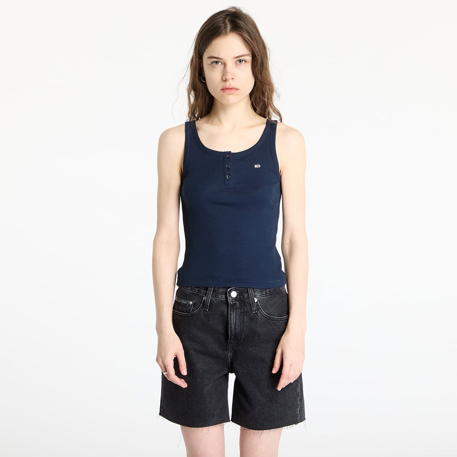 Tanktop Tommy Hilfiger Tommy Jeans Slim Fit Button Tank Top Mørkeblå | DW0DW19492 C1G, 0