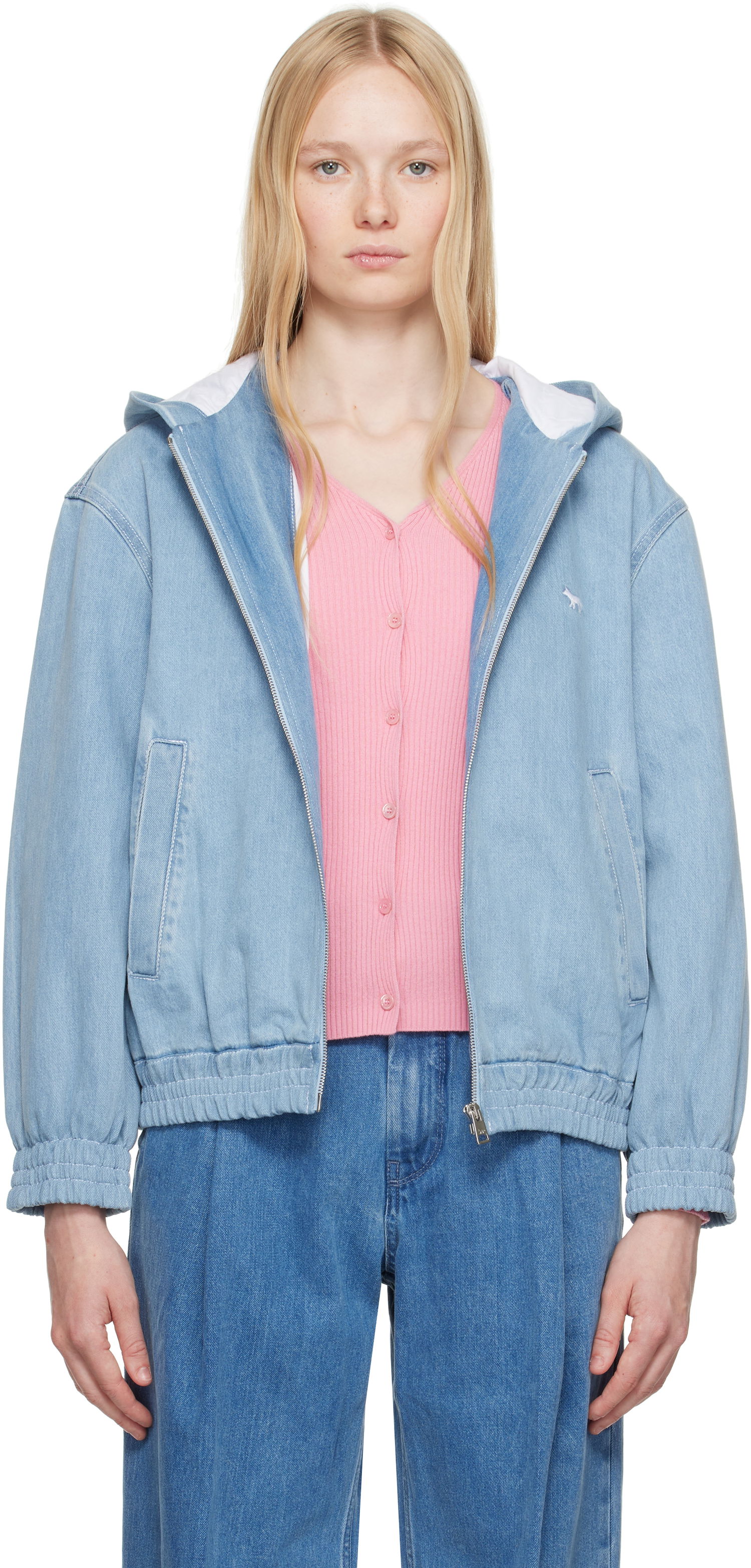 Jakke MAISON KITSUNÉ Maison Kitsuné Zipped Hooded Denim Jacket Blå | OW02103WD4010, 0