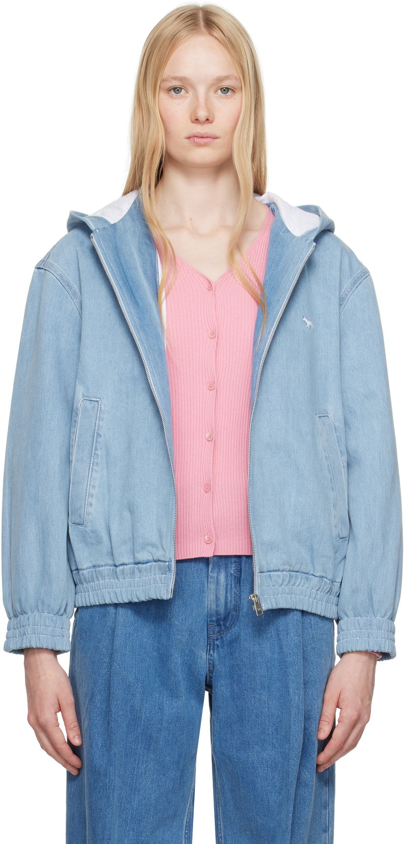Jakke MAISON KITSUNÉ Maison Kitsuné Zipped Hooded Denim Jacket Blå | OW02103WD4010