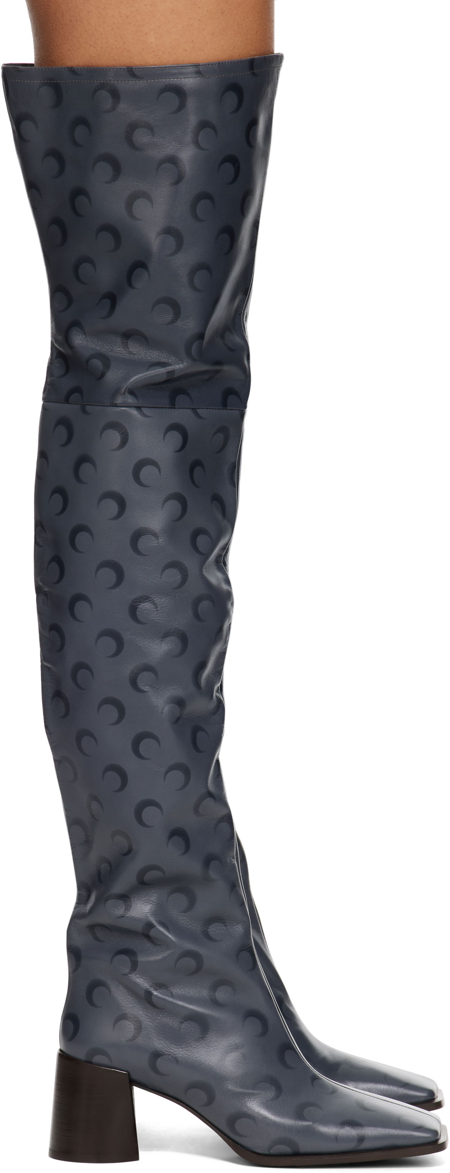 Sneakers og sko Marine Serre Airbrushed Leather Block High Boots Blå | WFW039A, 0