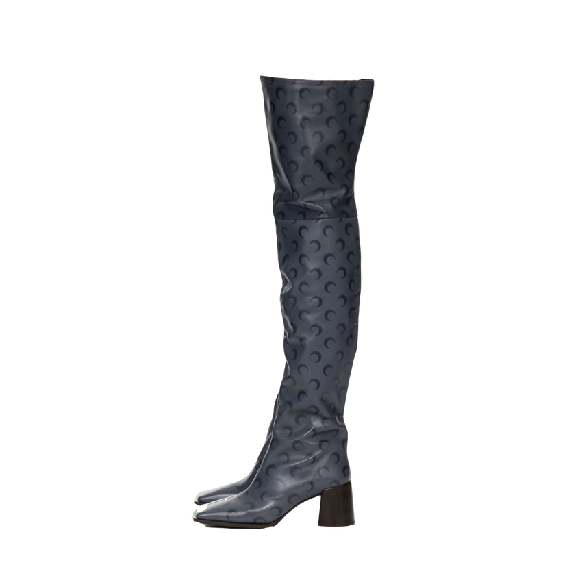 Sneakers og sko Marine Serre Airbrushed Leather Block High Boots Blå | WFW039A