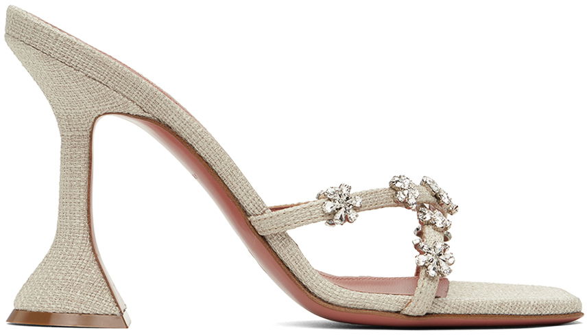 Tilbehør Amina Muaddi Amina Muaddi Lily 95 Heeled Sandals Beige | LILY SLIPPER 95 CL CANVAS, 0