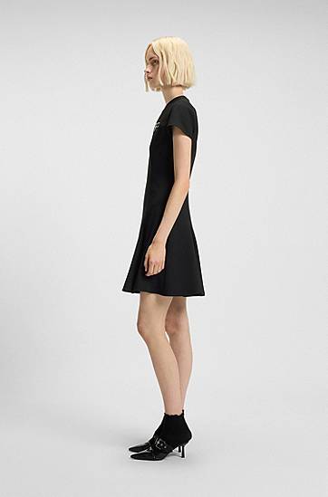 Kjole BOSS A-Line Dress with Godet Inserts and Bow Brooch Sort | 50547221, 1