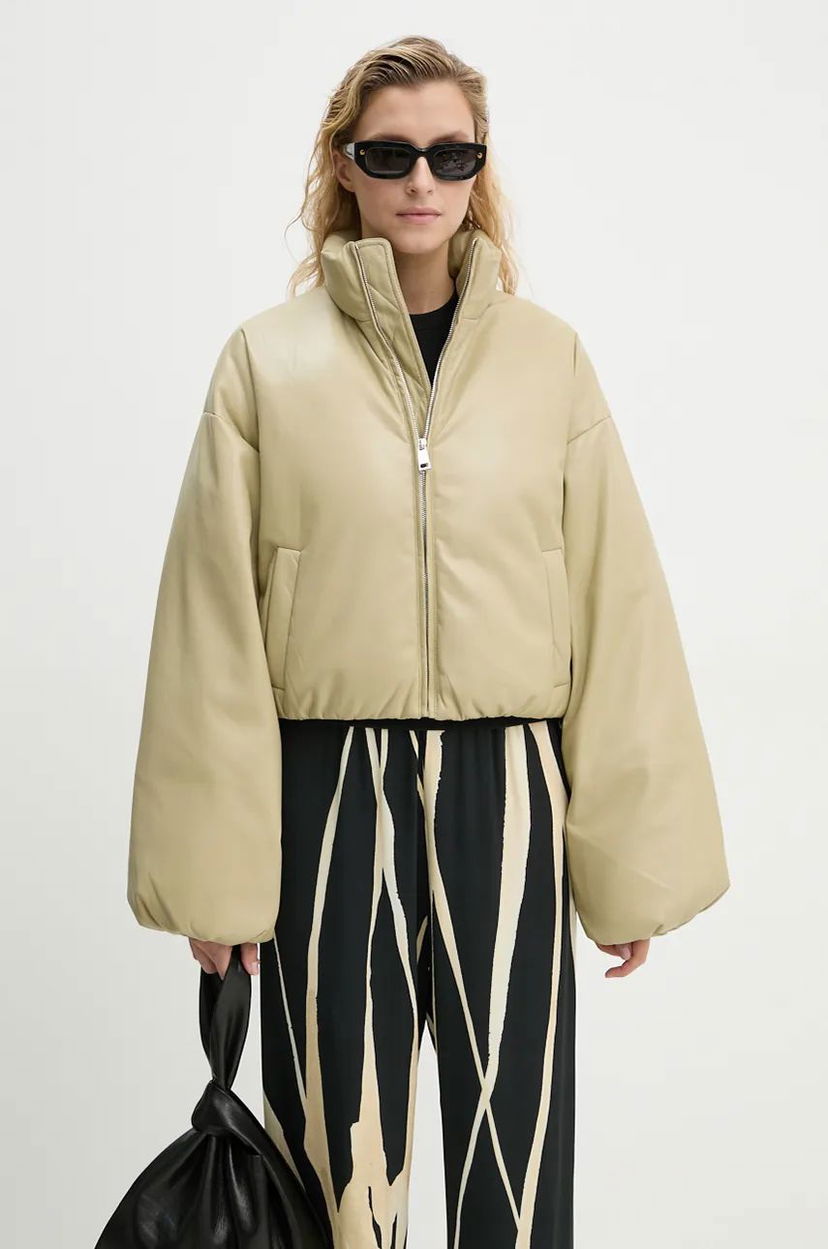 Bomberjakke Nanushka Oversized Cropped Puffer Jacket Beige | NW24PFSG11062