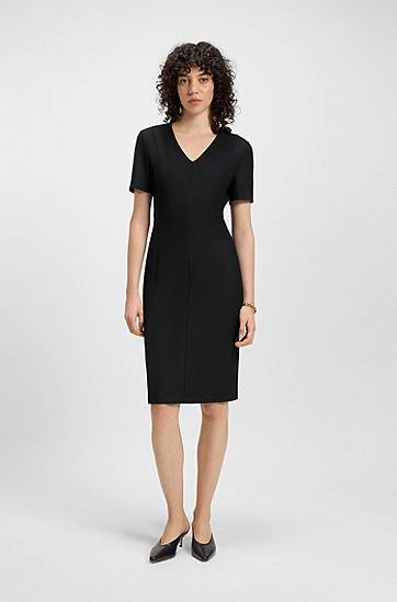 Kjole BOSS Stretch Fabric V-Neck Dress Sort | 50493529, 1