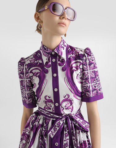 Kjole Dolce & Gabbana Dolce & Gabbana Majolica Print Poplin Shirt Dress Lilla | F6JFNTFI5JPHP5DQ, 3