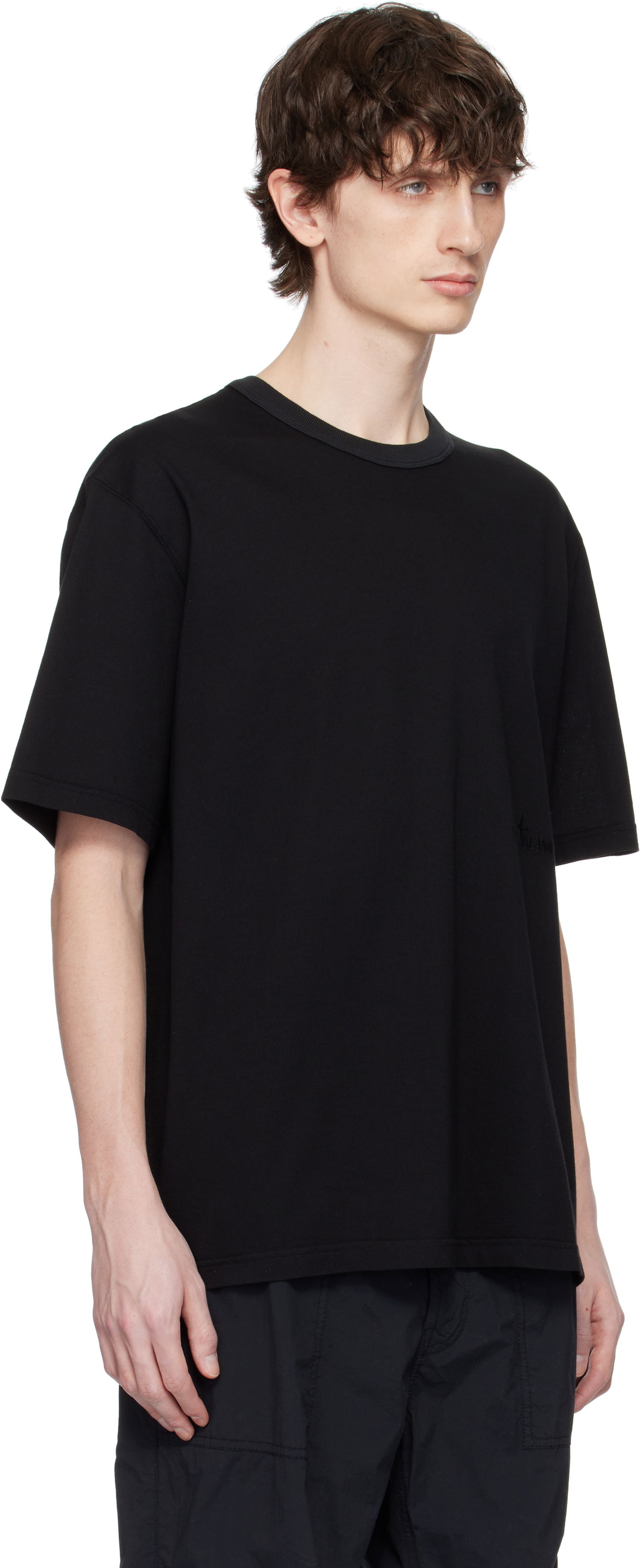 T-shirt Stone Island Stone Island Textured Mercerized Cotton Jersey T-Shirt Sort | K1S15 2100038 S0175, 1
