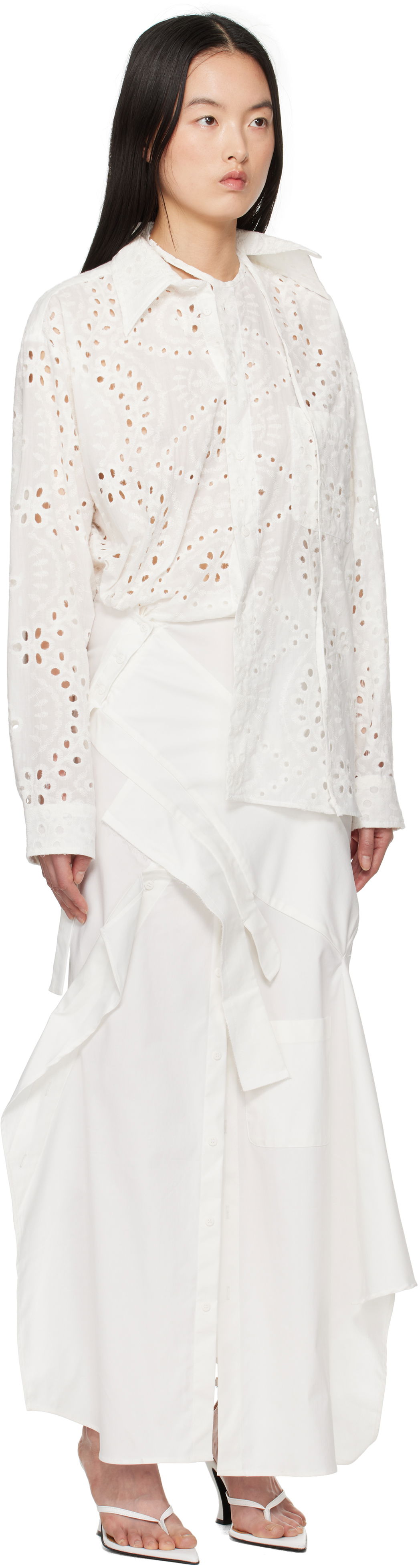 Kjole Ottolinger Ottolinger Deconstructed Shirting Midi Dress Hvid | 10650010601, 1