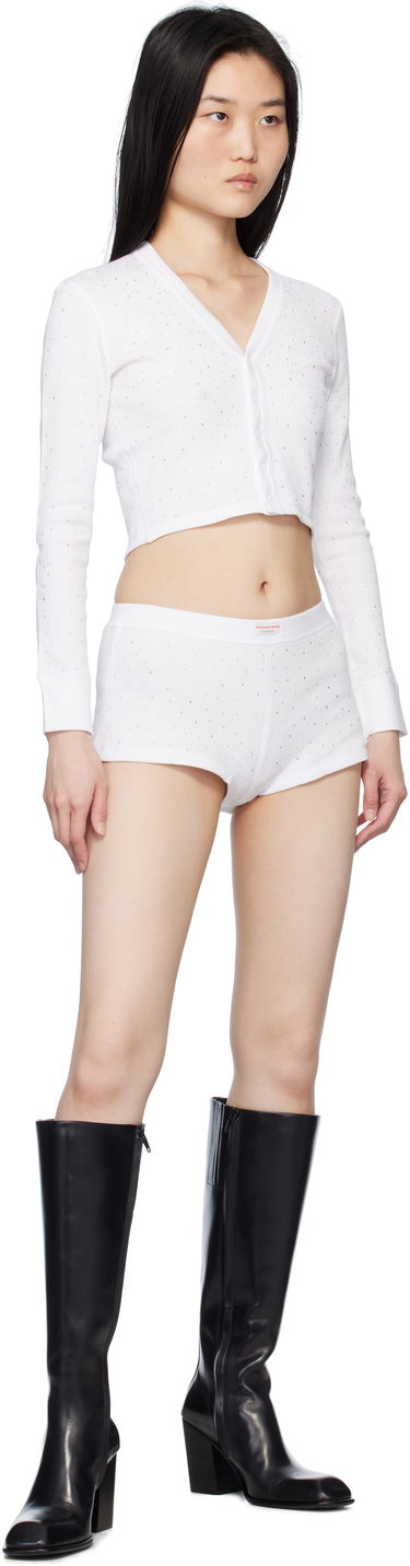 Sweater Alexander Wang White Crystal Hotfix Long-Sleeve Waffle Cardigan Hvid | 8C4245810T, 3