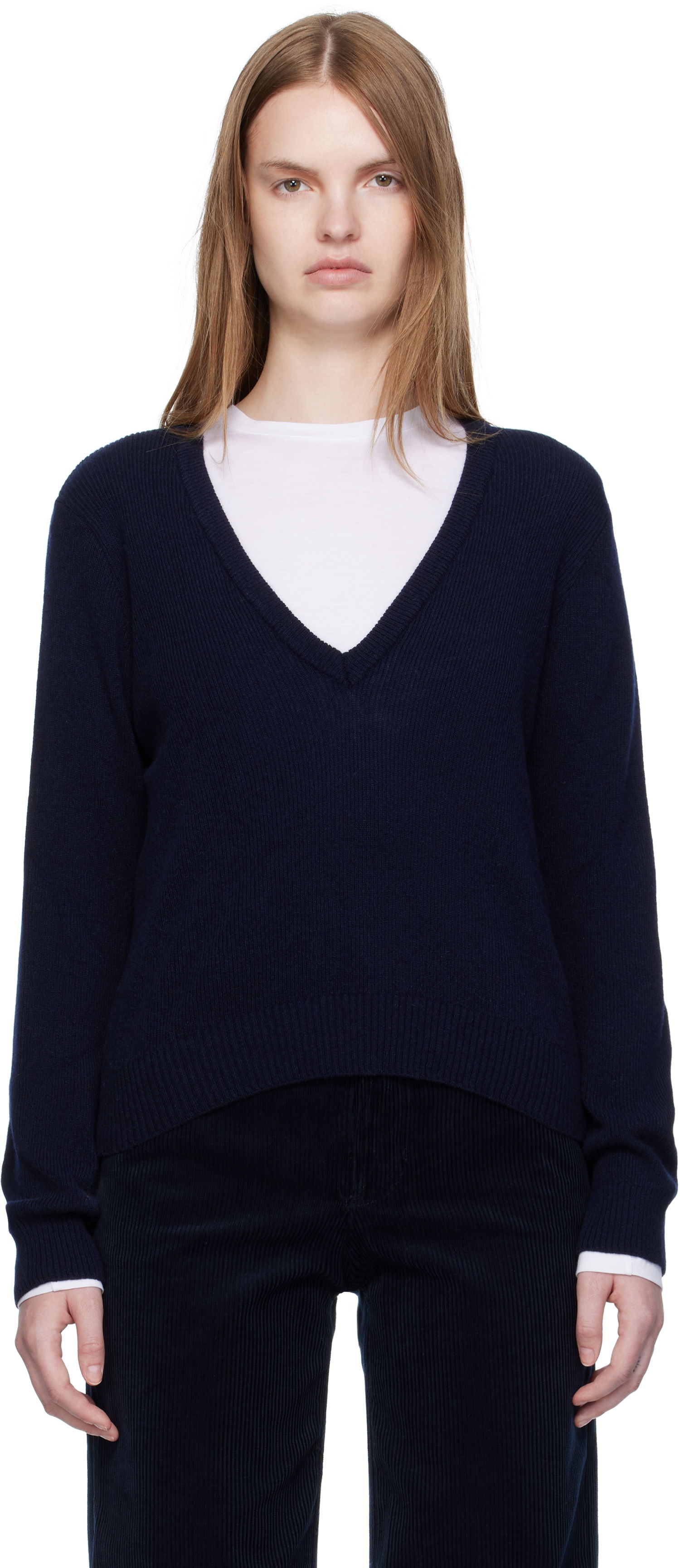 Sweater A.P.C. A.P.C. Anae V-Neck Sweater Mørkeblå | WOASA-F23429, 0