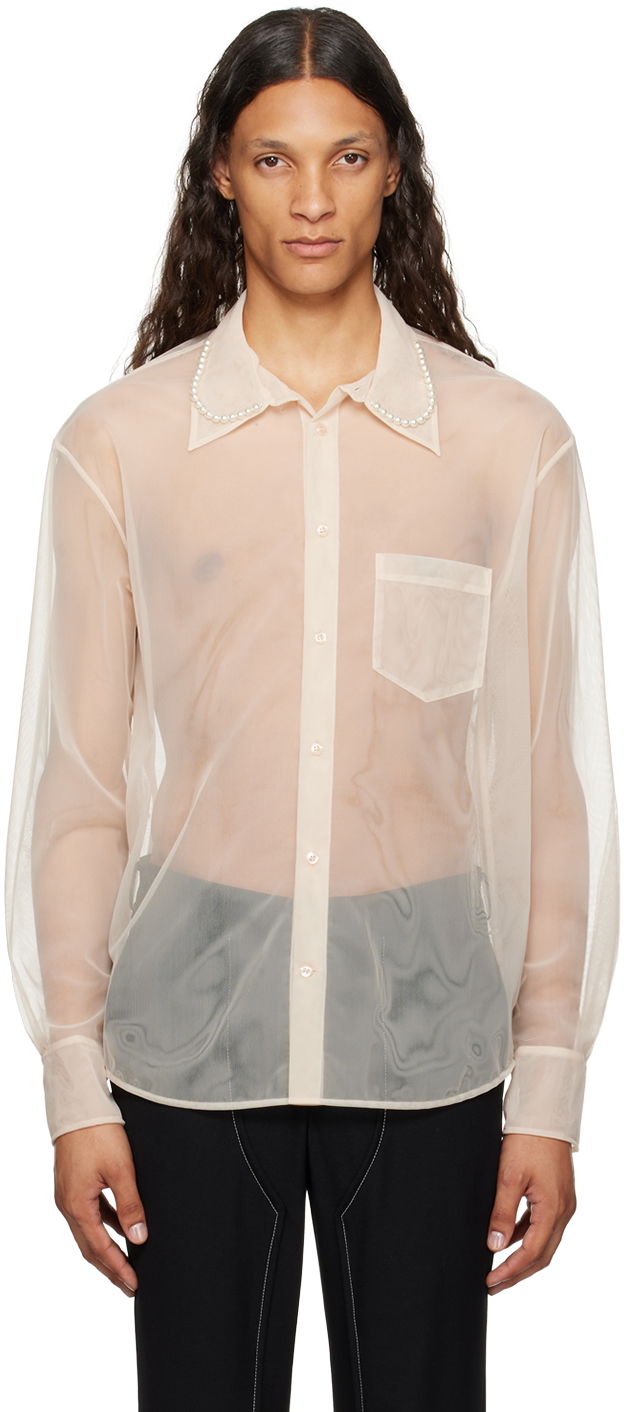 Skjorte Simone Rocha Simone Rocha Pearl Organza Shirt Beige | 5289B 0069