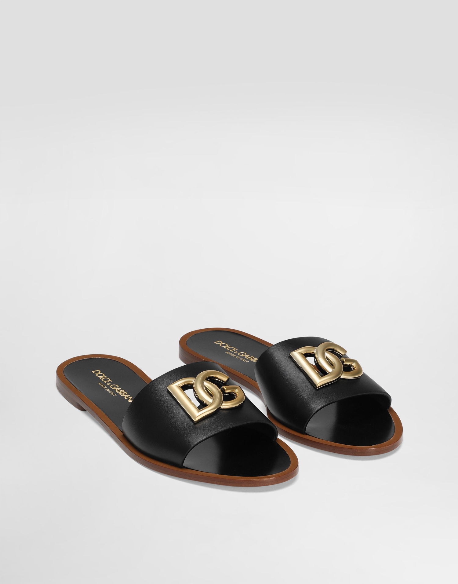 Tilbehør Dolce & Gabbana Dolce & Gabbana Calfskin Flat Slides With DG Logo Sort | CQ0619AW57680999, 1