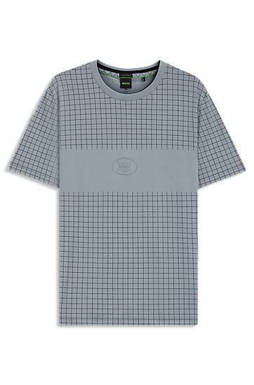 T-shirt BOSS Pima Cotton T-Shirt with Check Print Blå | 50543806, 0