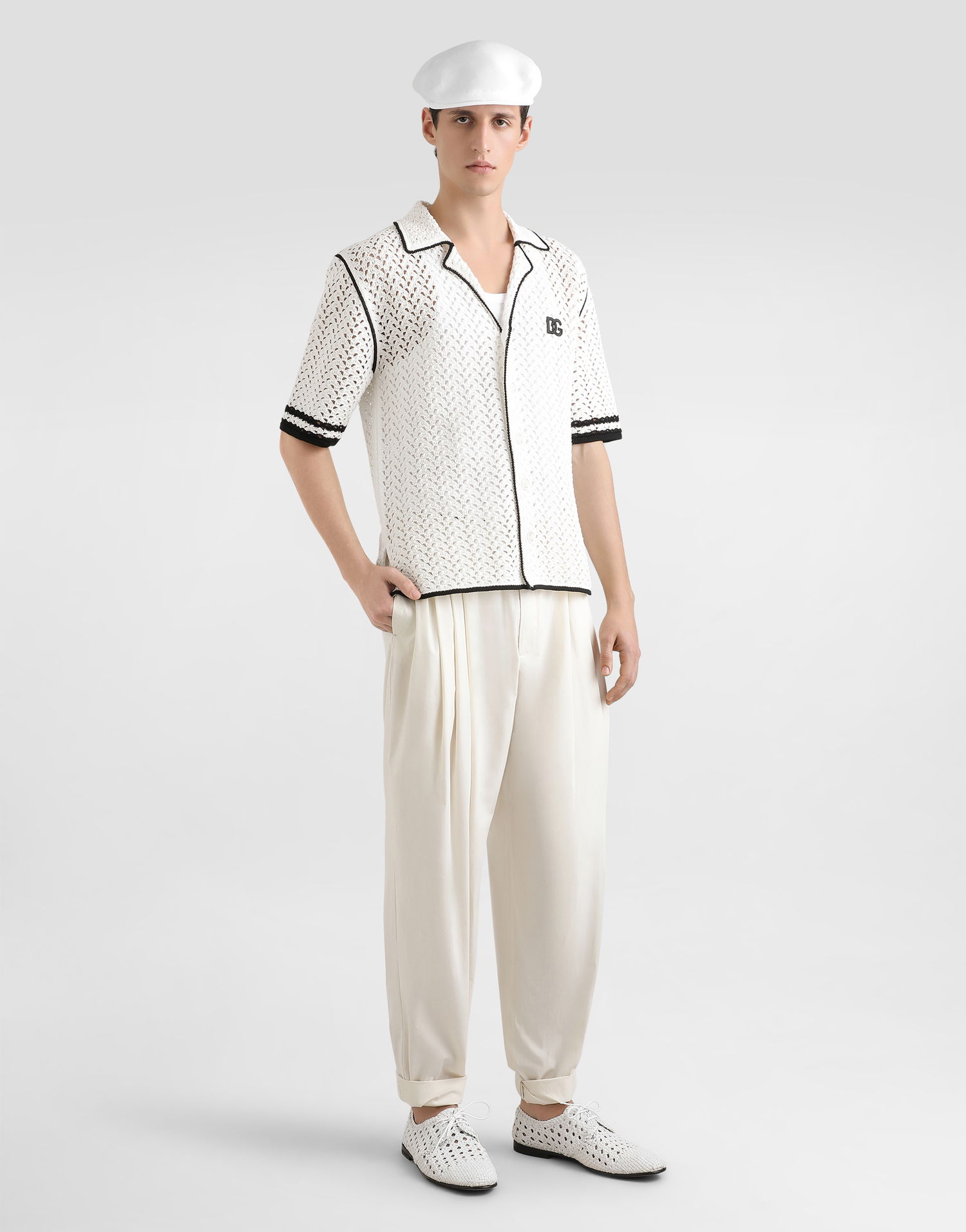 Skjorte Dolce & Gabbana Dolce & Gabbana Crochet Knitted Shirt Hvid | GXVD0ZJBCHEW1001, 1