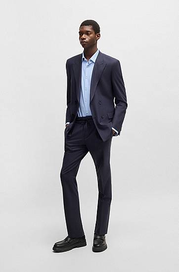 Skjorte BOSS Slim Fit Performance-Stretch Printed Shirt Blå | 50539731, 1