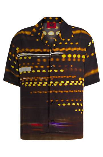 Skjorte BOSS HUGO x RB Oversized-Fit Racing-Print Shirt Sort | 50543031, 0