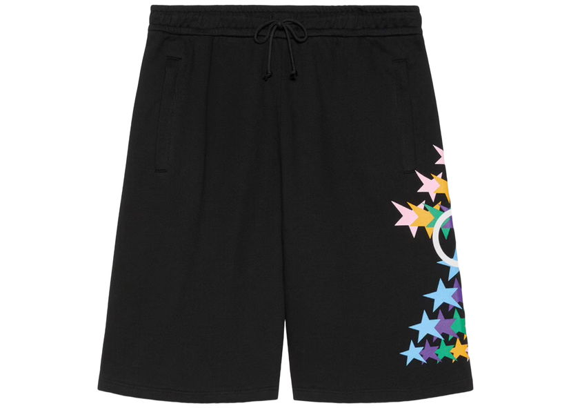 Shorts Gucci Interlocking G Star Flash Print Cotton Shorts Black Sort | 663249 XJDNK 1082