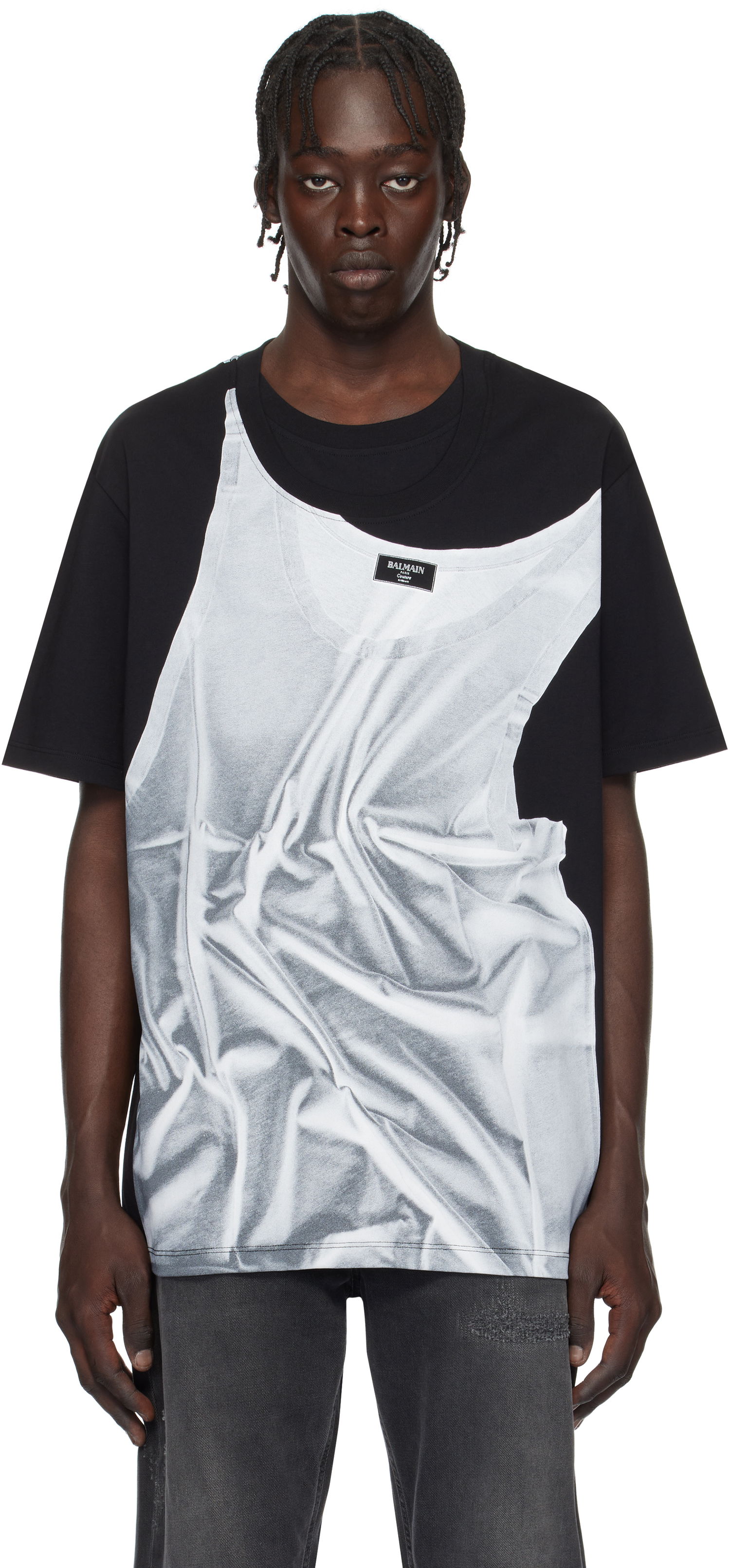 T-shirt Balmain Tank Top Print T-Shirt Sort | EH1EG028GE37, 0