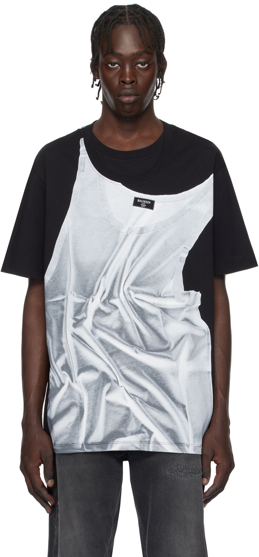 T-shirt Balmain Tank Top Print T-Shirt Sort | EH1EG028GE37