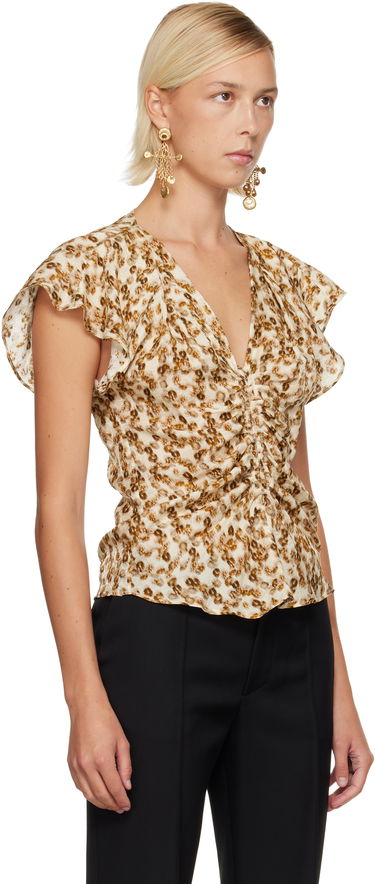 Skjorte ISABEL MARANT Lonea Ruched V-Neck Blouse Flerfarvet | HT0228FA-C3J10I, 1
