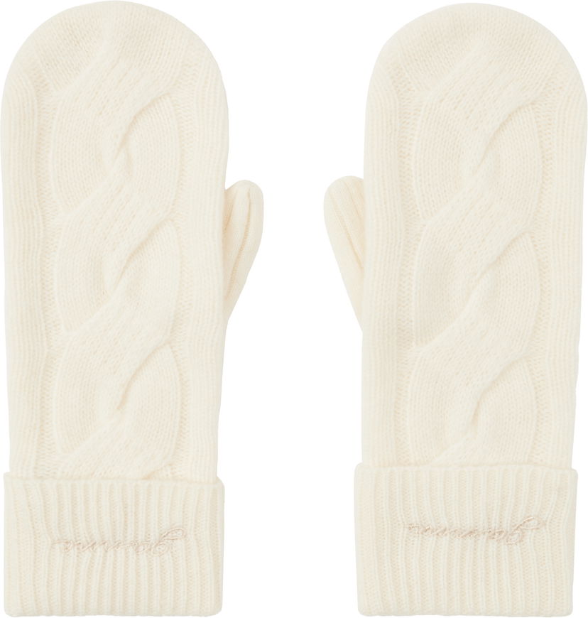 Handsker GANNI GANNI Cable Knit Cashmere Blend Mittens Hvid | A6491