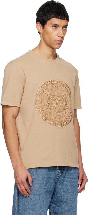 T-shirt Balmain Embroidered 'Balmain' Médaille T-shirt Beige | FH1EG000BD08, 1