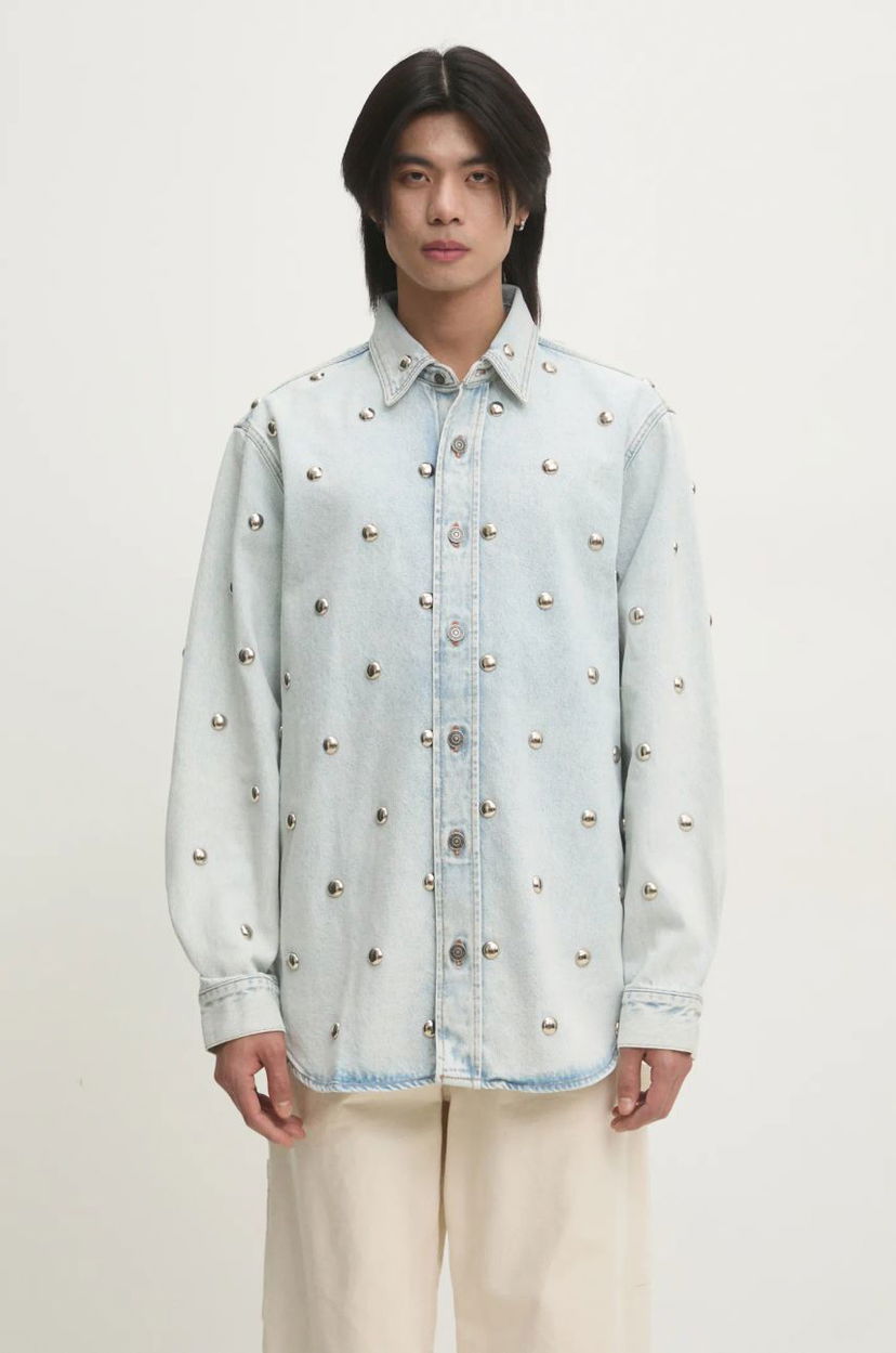 Skjorte Fiorucci Fiorucci Relaxed Studded Denim Shirt Blå | U01FMDSI074DN01DN08