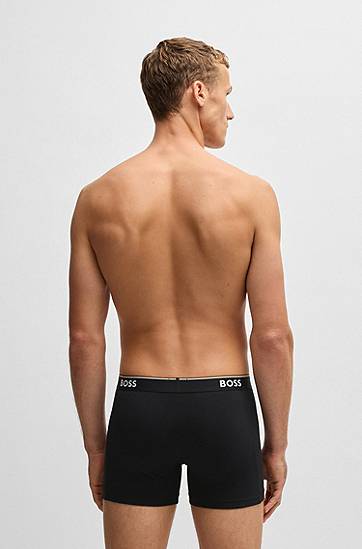 Boksere BOSS Three-pack of stretch-cotton boxer briefs with logos Sort | 50531691, 1