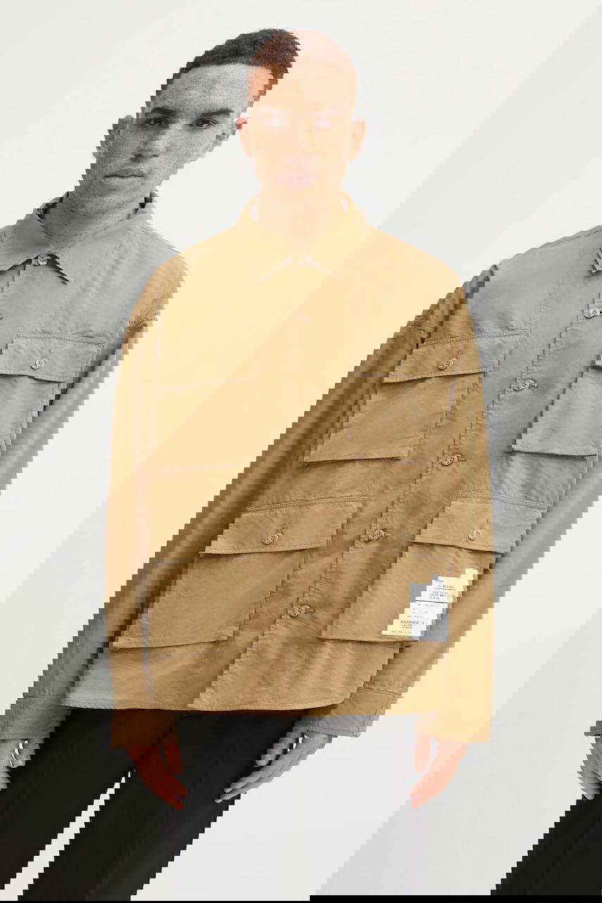 Skjorte Neighborhood NEIGHBORHOOD Utility Long Sleeve Shirt with Classic Collar, Regular Fit, Cotton Beige | 252AQNH.SHM04, 0