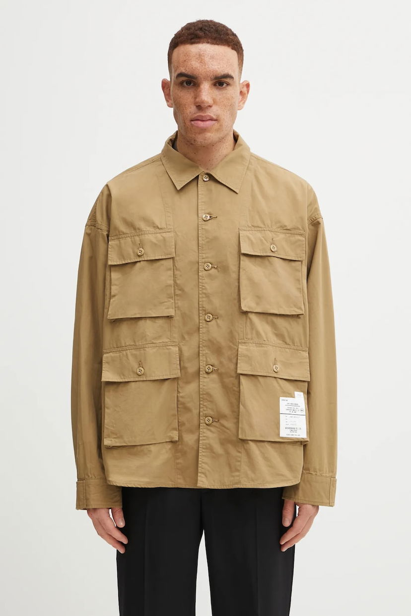 Skjorte Neighborhood NEIGHBORHOOD Utility Long Sleeve Shirt with Classic Collar, Regular Fit, Cotton Beige | 252AQNH.SHM04